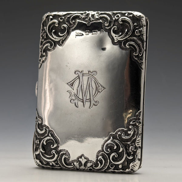 1900 British Antique Sterling Silver Double Door Card Case Walker & Hall